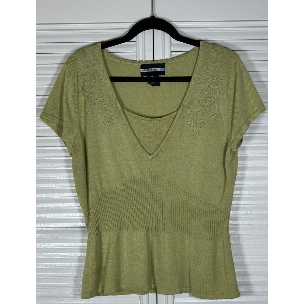 Requirements Y2K ‎ Faux Layered V-Neck Embroidered Knit Top Size XL *FLAW*
